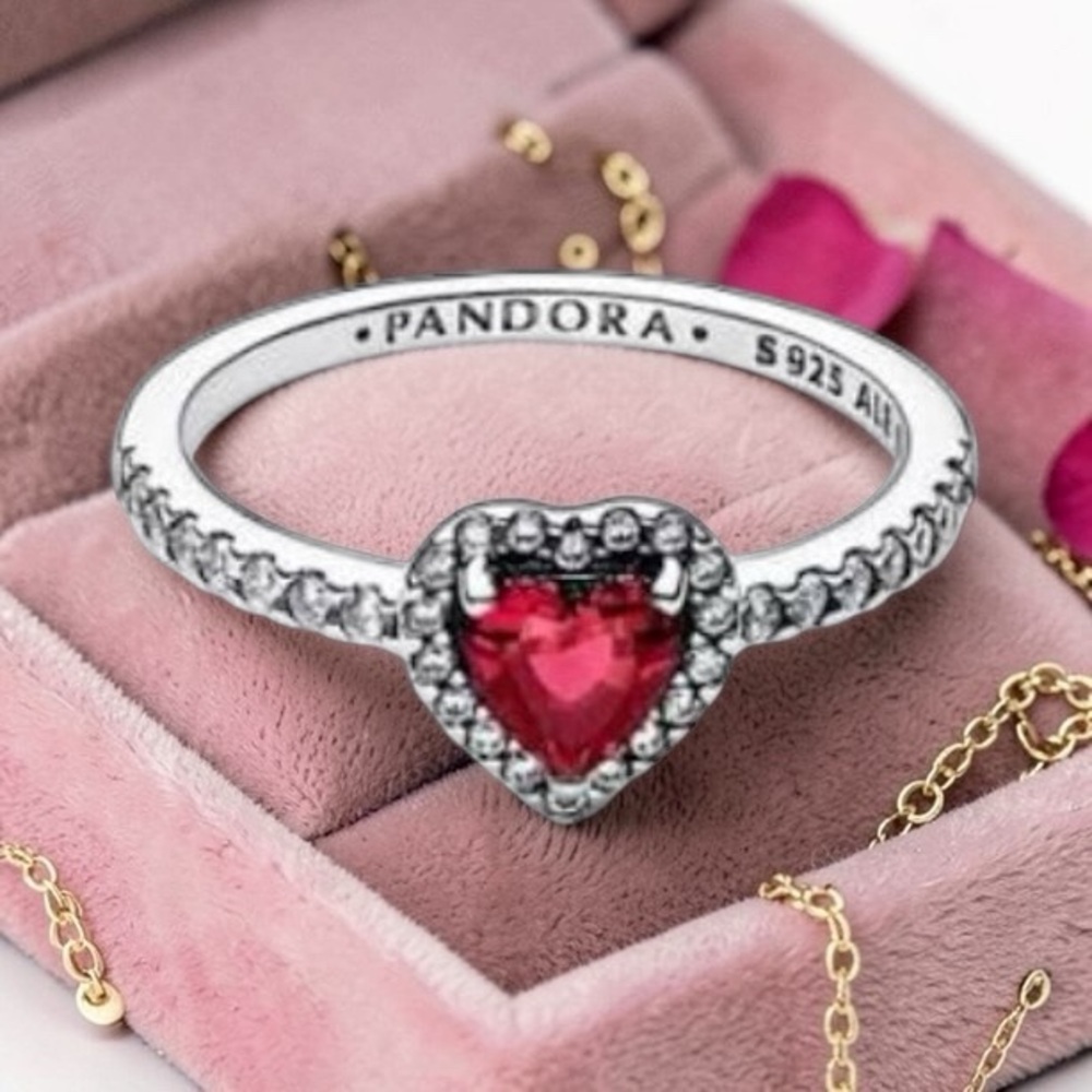 Silver 925 Ring with Red Heart Gemstone 
Size 7